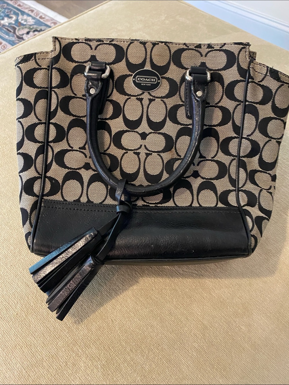 Coach Tan and Black Signature Canvas Mini Satchel